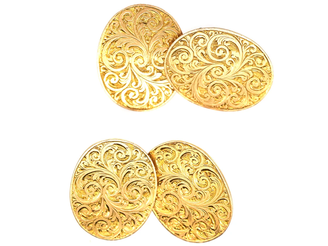 Victorian 9ct Gold Engraved Oval Cufflinks 4 Victorian 9ct Gold Engraved Oval Cufflinks - Image 2