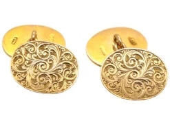 Victorian 9ct Gold Engraved Oval Cufflinks 10 Victorian 9ct Gold Engraved Oval Cufflinks -Antique Jewellery Company DSC096241