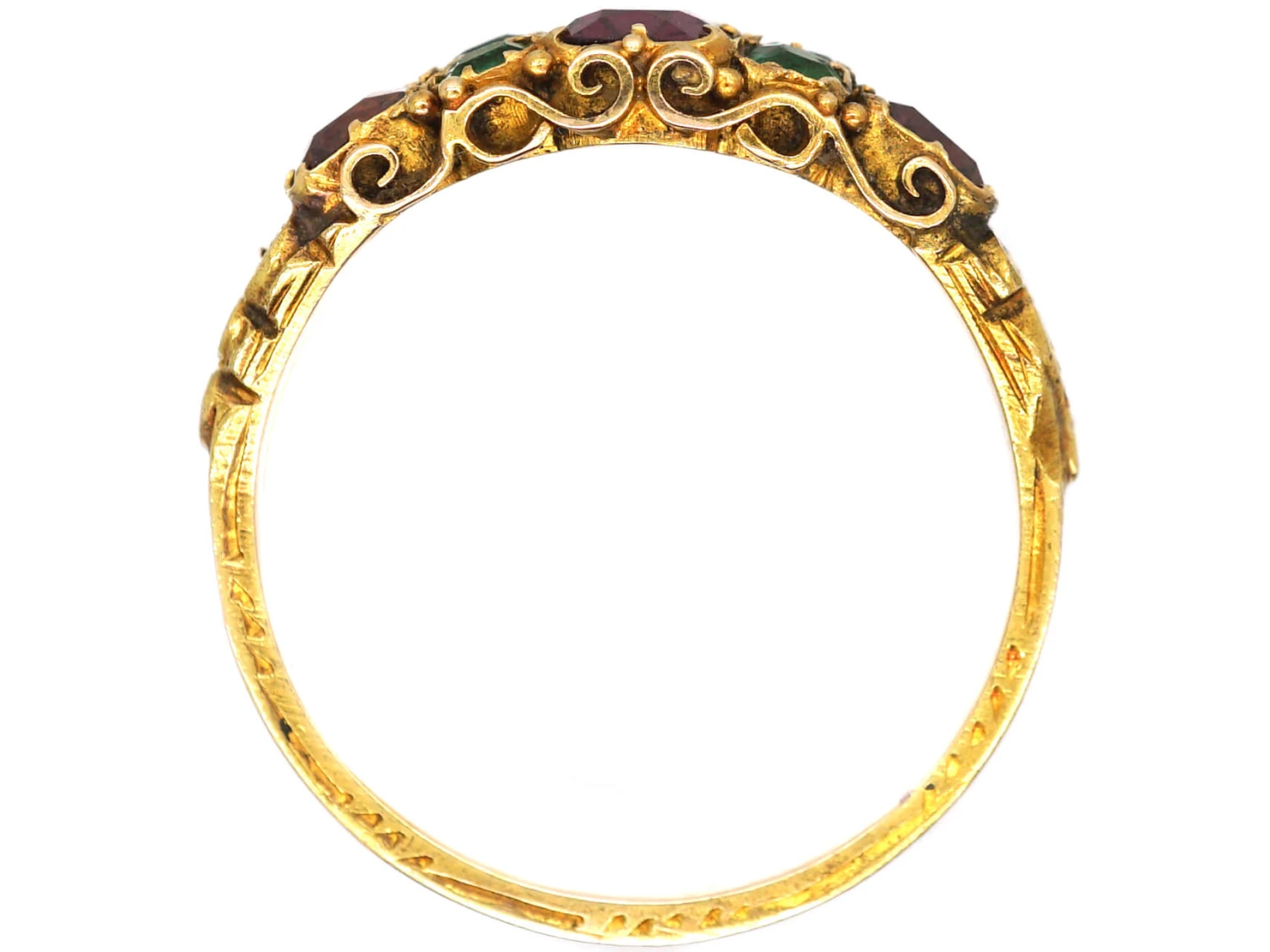 Victorian 15ct Gold, Almandine Garnet & Emerald Ring 4 Victorian 15ct Gold, Almandine Garnet & Emerald Ring - Image 2