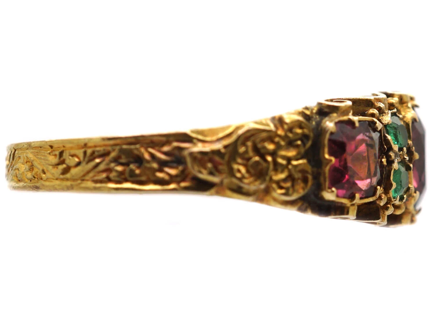 Victorian 15ct Gold, Almandine Garnet & Emerald Ring 6 Victorian 15ct Gold, Almandine Garnet & Emerald Ring - Image 4