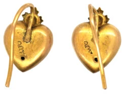 Edwardian 9ct Gold Heart Shaped Earrings Set With A Pearl 9 Edwardian 9ct Gold Heart Shaped Earrings Set With A Pearl -Antique Jewellery Company DSC09686