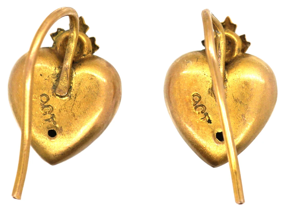 Edwardian 9ct Gold Heart Shaped Earrings Set With A Pearl 6 Edwardian 9ct Gold Heart Shaped Earrings Set With A Pearl - Image 4