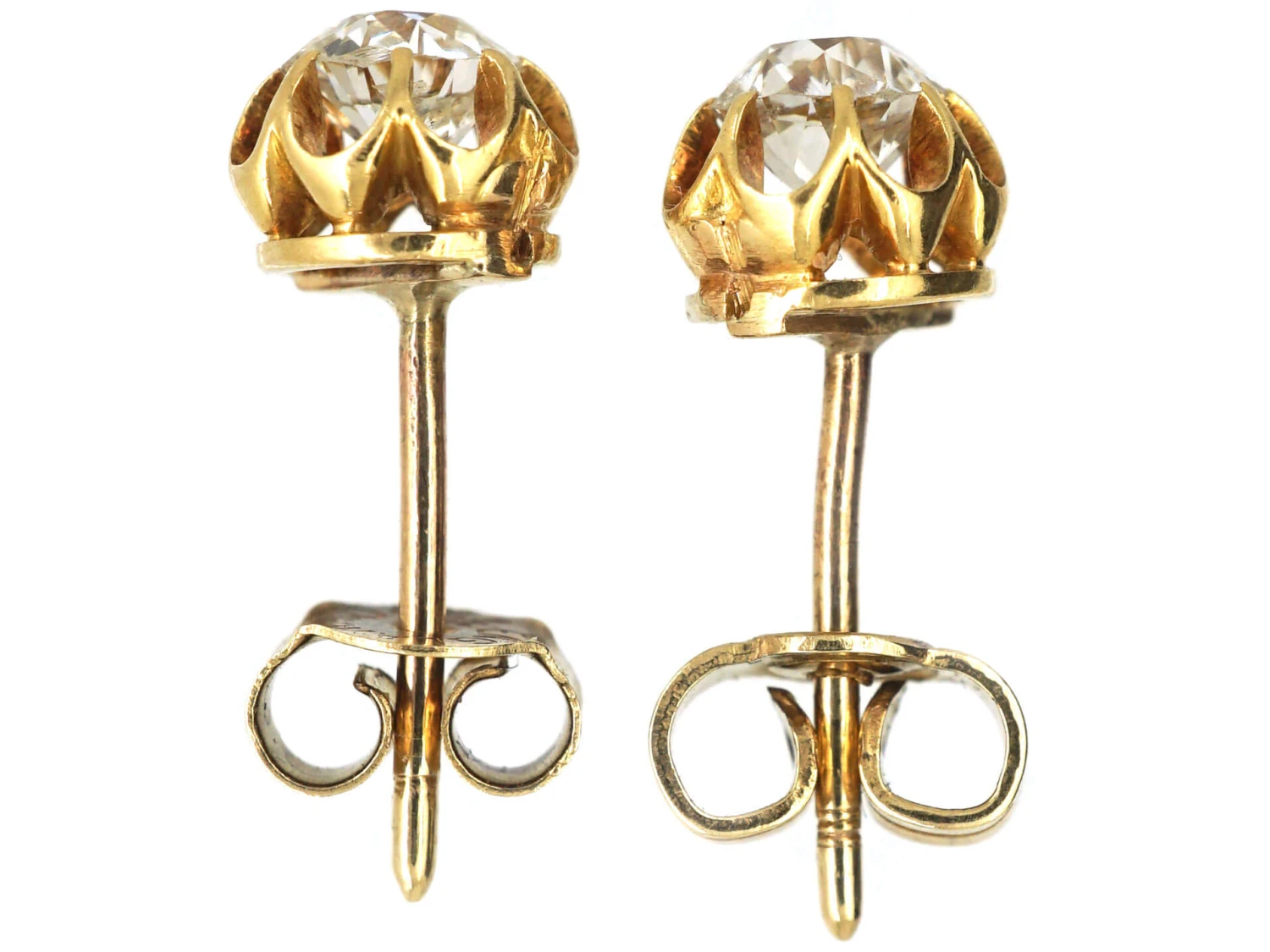 Edwardian 18ct Gold Diamond Solitaire Earrings 4 Edwardian 18ct Gold Diamond Solitaire Earrings - Image 2
