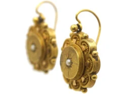 Victorian 15ct Gold Round Earrings Set With Natural Split Pearls 8 Victorian 15ct Gold Round Earrings Set With Natural Split Pearls -Antique Jewellery Company DSC09693