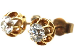 Edwardian 18ct Gold Diamond Solitaire Earrings 7 Edwardian 18ct Gold Diamond Solitaire Earrings -Antique Jewellery Company DSC09694