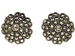 Silver & Marcasite Clip-On Flower Earrings
