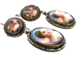 Victorian Cut Steel & Porcelain Cherub Drop Earrings 9 Victorian Cut Steel & Porcelain Cherub Drop Earrings -Antique Jewellery Company DSC09748