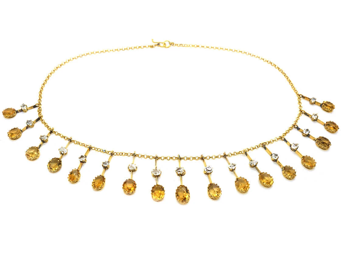 Edwardian 15ct Gold Fringe Necklace Set With Citrines & Rock Crystal 4 Edwardian 15ct Gold Fringe Necklace Set With Citrines & Rock Crystal - Image 2