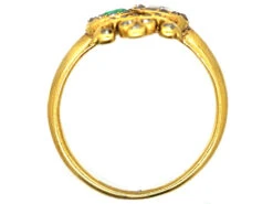 Victorian 18ct Gold Double Heart Ring Set With An Emerald & Diamonds -Antique Jewellery Company DSC09814 copy