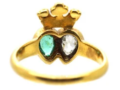 Victorian 18ct Gold Double Heart Ring Set With An Emerald & Diamonds -Antique Jewellery Company DSC09824 copy