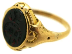 Victorian 18ct Gold & Bloodstone Crest Intaglio Signet Ring -Antique Jewellery Company DSC09834