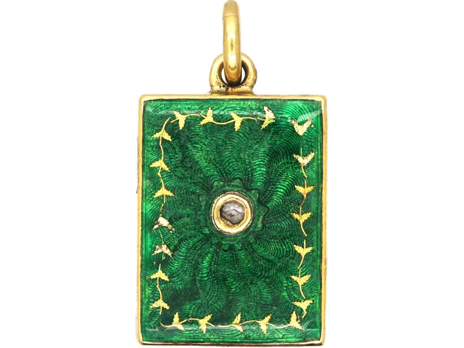 Edwardian 18ct Gold, Green Enamel & Rose Diamond Rectangular Locket 3 Edwardian 18ct Gold, Green Enamel & Rose Diamond Rectangular Locket