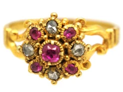 Georgian 18ct Gold, Ruby & Rose Diamond Cluster Ring -Antique Jewellery Company DSC09860