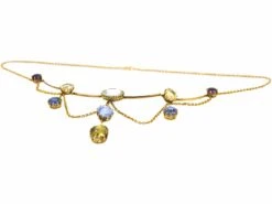 Edwardian 18ct Gold Harlequin Necklace Set With Aquamarine, Sapphires, Amethysts & Chrysoberyl -Antique Jewellery Company DSC09860 scaled 1