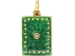 Edwardian 18ct Gold, Green Enamel & Rose Diamond Rectangular Locket 9 Edwardian 18ct Gold, Green Enamel & Rose Diamond Rectangular Locket -Antique Jewellery Company DSC09863