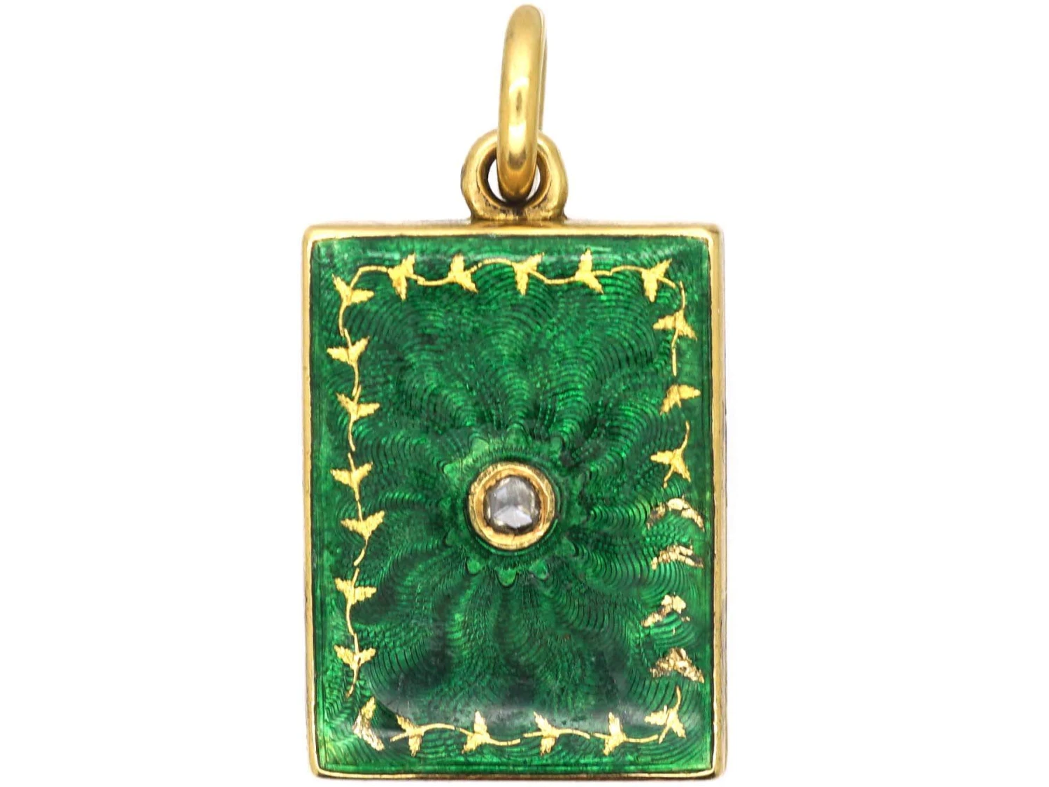 Edwardian 18ct Gold, Green Enamel & Rose Diamond Rectangular Locket 6 Edwardian 18ct Gold, Green Enamel & Rose Diamond Rectangular Locket - Image 4