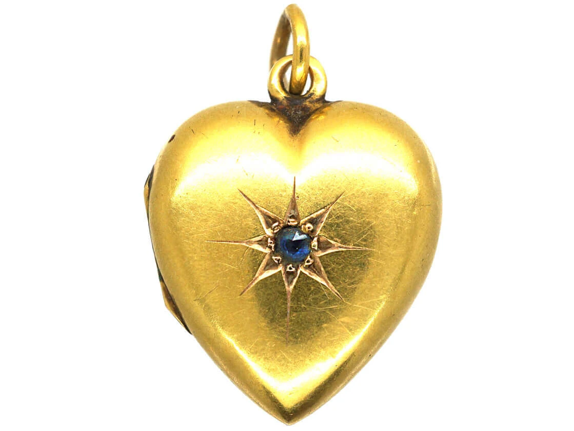 Edwardian 15ct Gold Heart Locket Set With A Sapphire 3 Edwardian 15ct Gold Heart Locket Set With A Sapphire