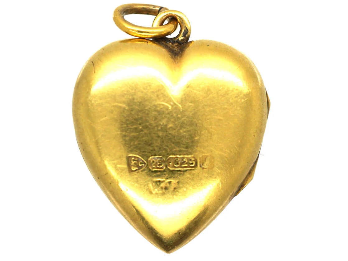 Edwardian 15ct Gold Heart Locket Set With A Sapphire 5 Edwardian 15ct Gold Heart Locket Set With A Sapphire - Image 3
