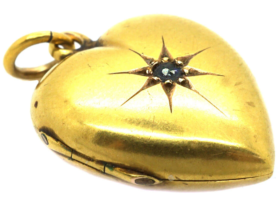 Edwardian 15ct Gold Heart Locket Set With A Sapphire 4 Edwardian 15ct Gold Heart Locket Set With A Sapphire - Image 2