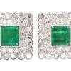 Art Deco 18ct Gold & Platinum Square Earrings Set With Emeralds & Diamonds -Antique Jewellery Company DSC09884