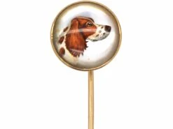 Victorian 9ct Gold & Reverse Intaglio Rock Crystal Tie Pin Of A Spaniel