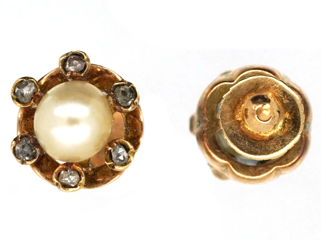 Edwardian Rose Diamond & Natural Pearl Round Earrings 5 Edwardian Rose Diamond & Natural Pearl Round Earrings - Image 3