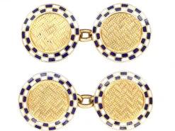 Edwardian 9ct Gold, Blue & White Enamel Cufflinks