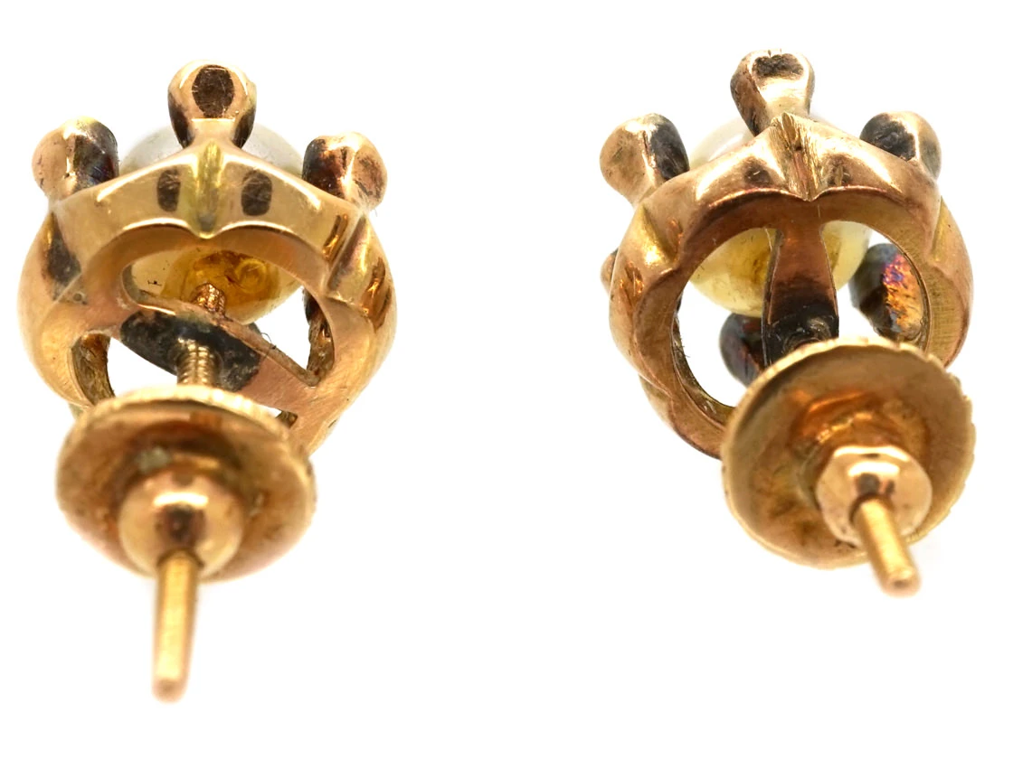 Edwardian Rose Diamond & Natural Pearl Round Earrings 7 Edwardian Rose Diamond & Natural Pearl Round Earrings - Image 5