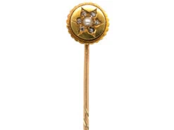 Edwardian 15ct Gold, Natural Pearl & Rose Diamond Tie Pin
