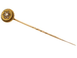 Edwardian 15ct Gold, Natural Pearl & Rose Diamond Tie Pin 12 Edwardian 15ct Gold, Natural Pearl & Rose Diamond Tie Pin -Antique Jewellery Company DSC09965