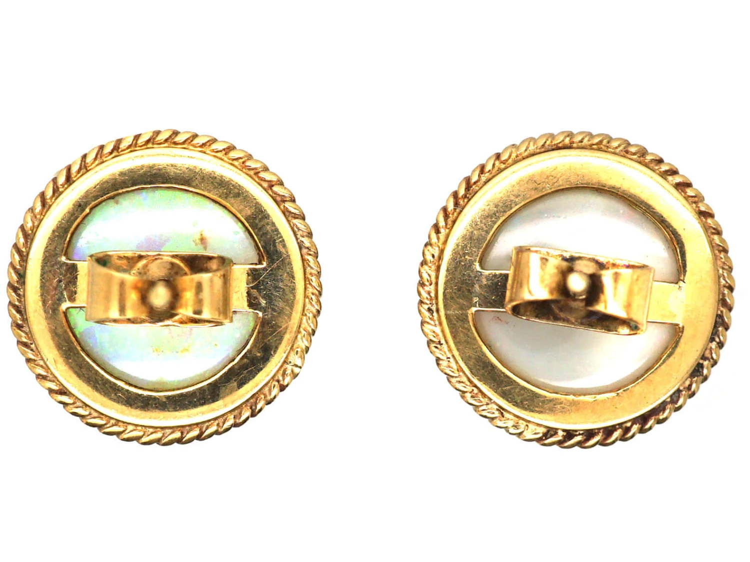 Mid 20th Century 15ct Gold Large Cabochon Cut Opal Earrings 4 Mid 20th Century 15ct Gold Large Cabochon Cut Opal Earrings - Image 2