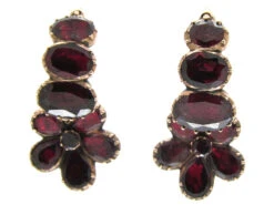 Georgian Flat-Cut Garnet Pansy Cluster Earrings