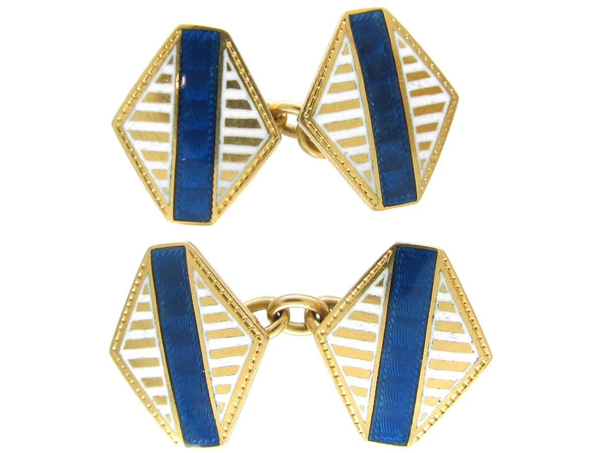 Art Deco Gold & Enamel Diamond-Shaped Cufflinks 3 Art Deco Gold & Enamel Diamond-Shaped Cufflinks