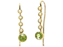 Edwardian Natural Split Pearl & Peridot Drop Earrings