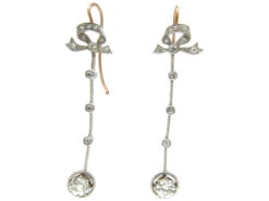 Edwardian Bow Top Platinum & Diamond Drop Earrings