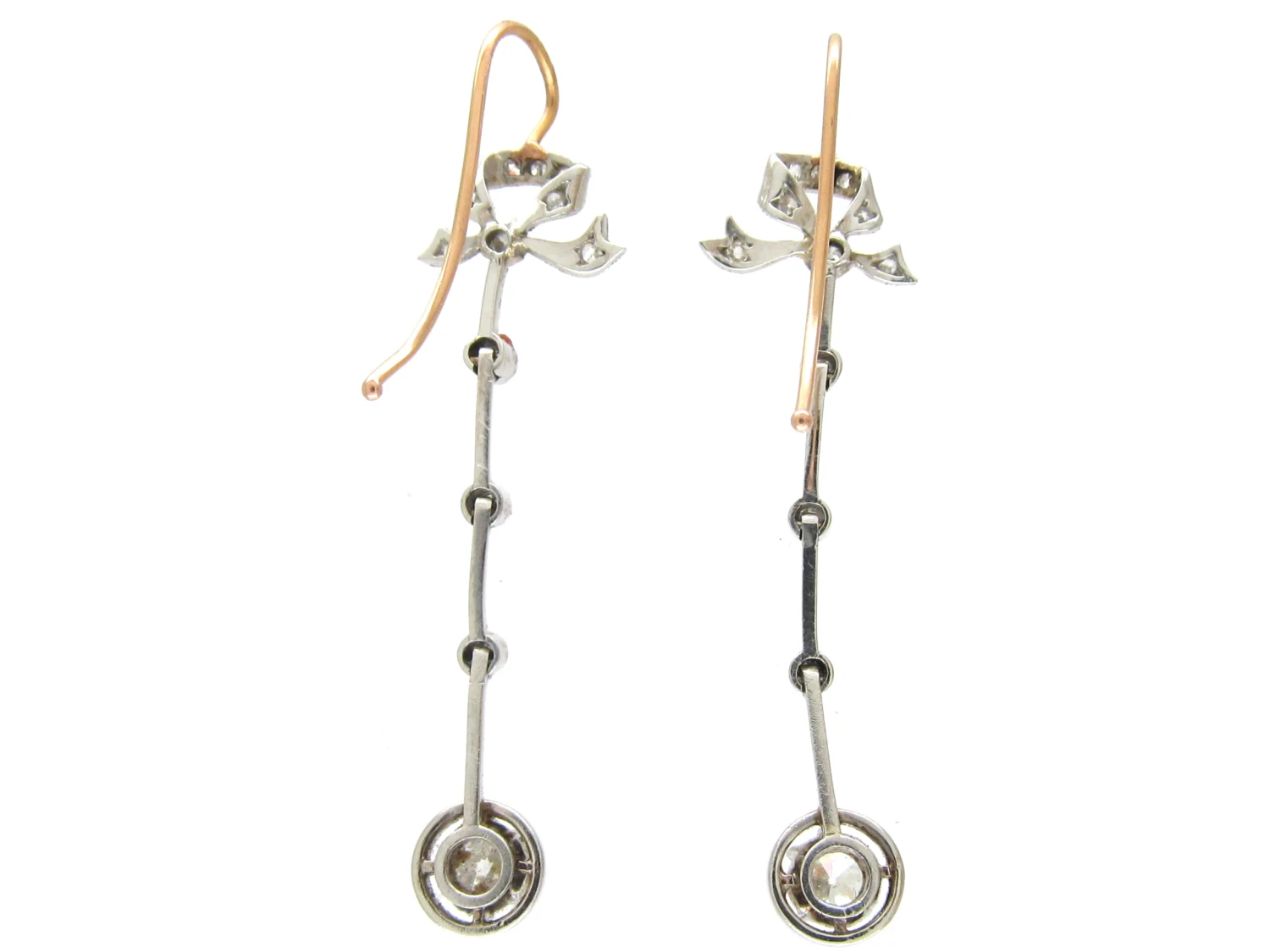 Edwardian Bow Top Platinum & Diamond Drop Earrings 4 Edwardian Bow Top Platinum & Diamond Drop Earrings - Image 2