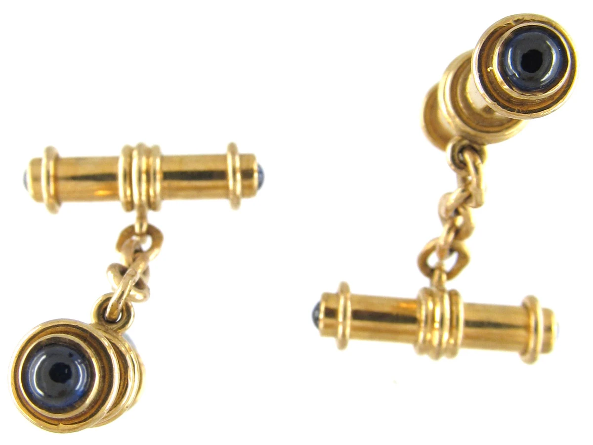 Gold & Cabochon Sapphire Cufflinks 4 Gold & Cabochon Sapphire Cufflinks - Image 2