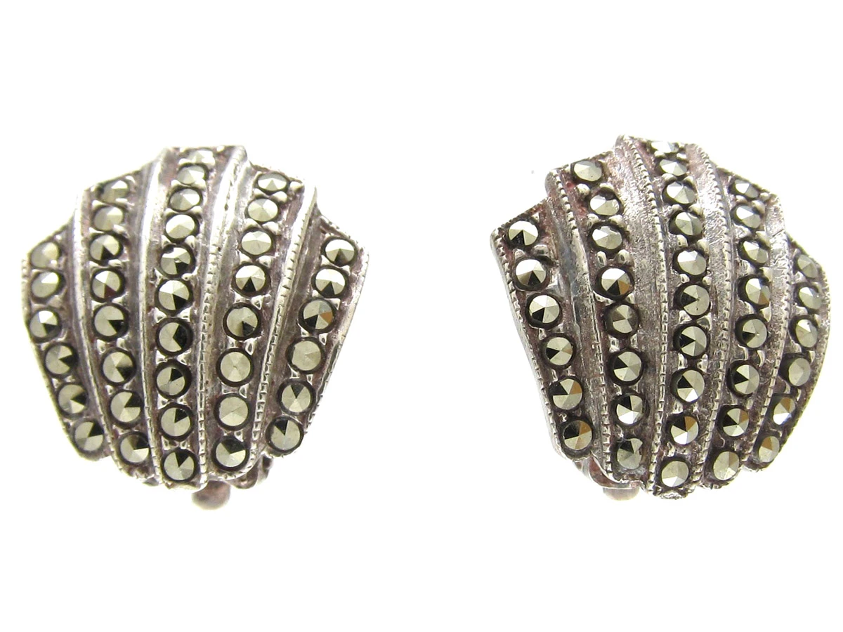Silver & Marcasite Art Deco Clip Earrings 3 Silver & Marcasite Art Deco Clip Earrings