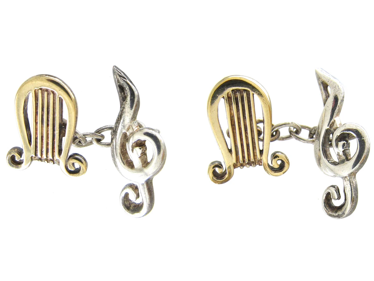 Silver Harp & Treble Clef Cufflinks 3 Silver Harp & Treble Clef Cufflinks