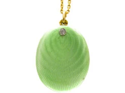 Russian Gold & Green Enamel Locket Pendant On Chain
