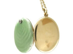 Russian Gold & Green Enamel Locket Pendant On Chain -Antique Jewellery Company IMG 2658