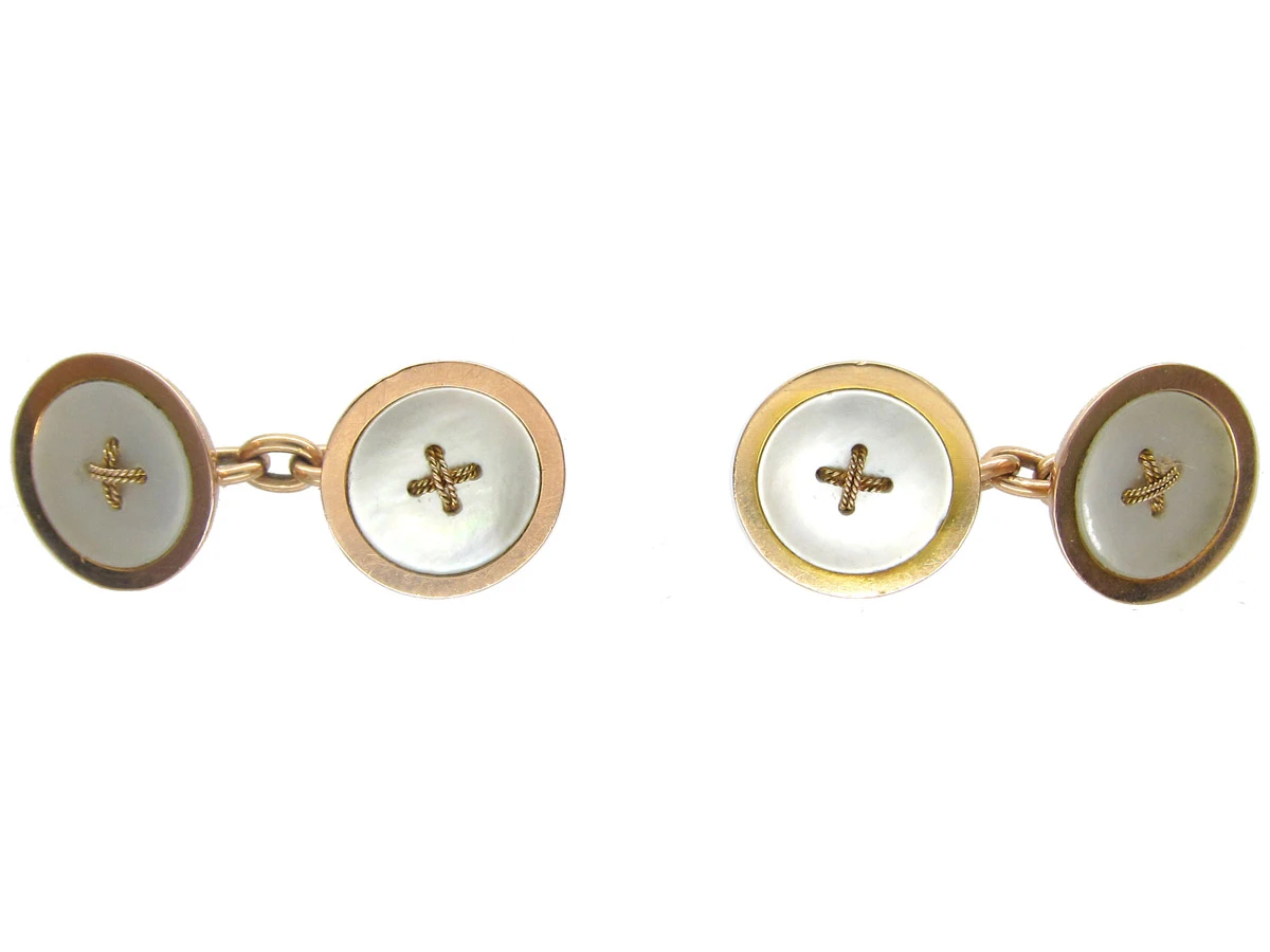 Art Deco 9ct Gold Mother Of Pearl Button Cufflinks 4 Art Deco 9ct Gold Mother Of Pearl Button Cufflinks - Image 2