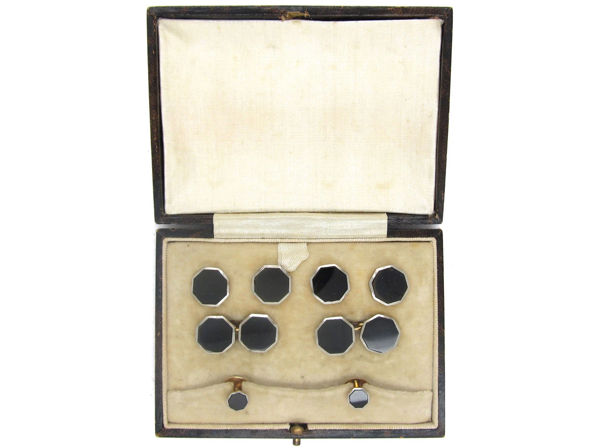 Art Deco 9ct Gold Platinum & Onyx Dress Set 3 Art Deco 9ct Gold Platinum & Onyx Dress Set