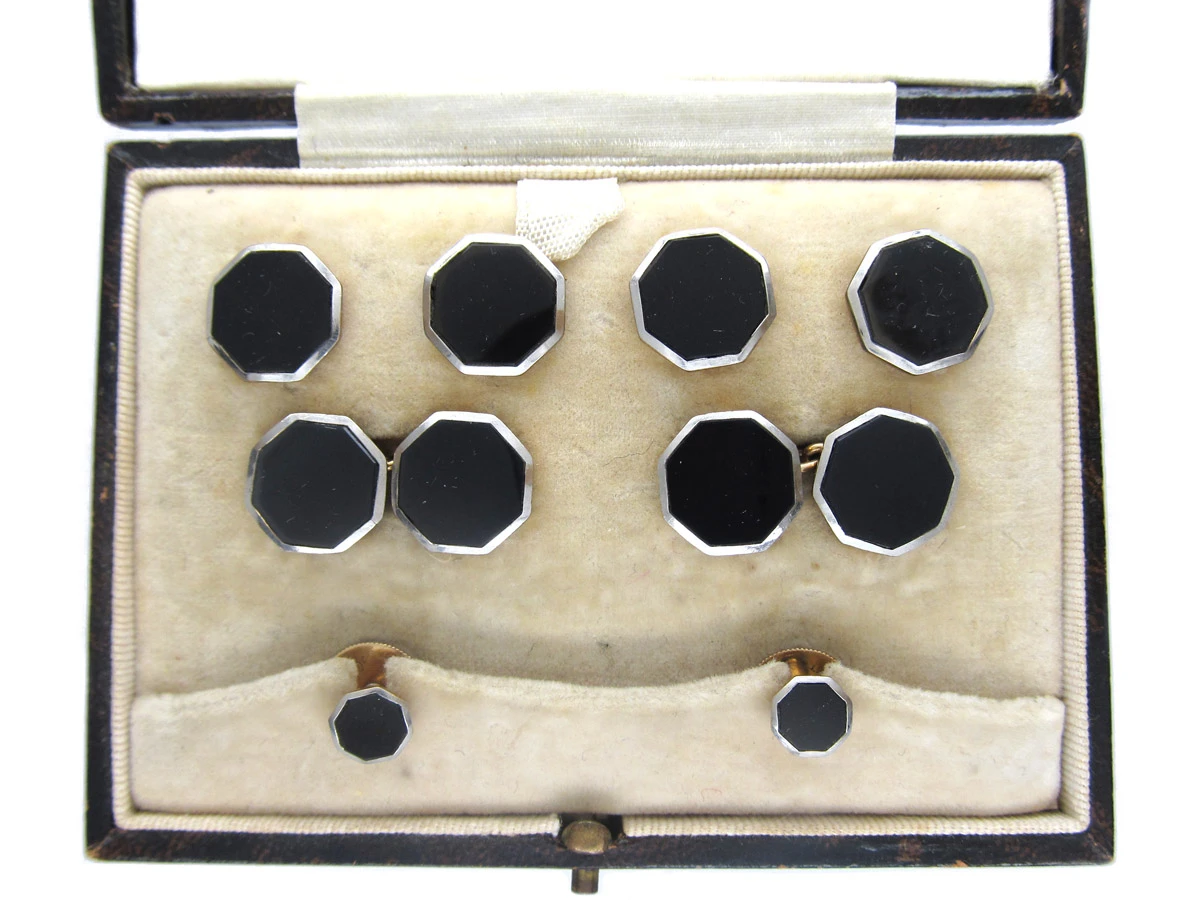 Art Deco 9ct Gold Platinum & Onyx Dress Set 4 Art Deco 9ct Gold Platinum & Onyx Dress Set - Image 2