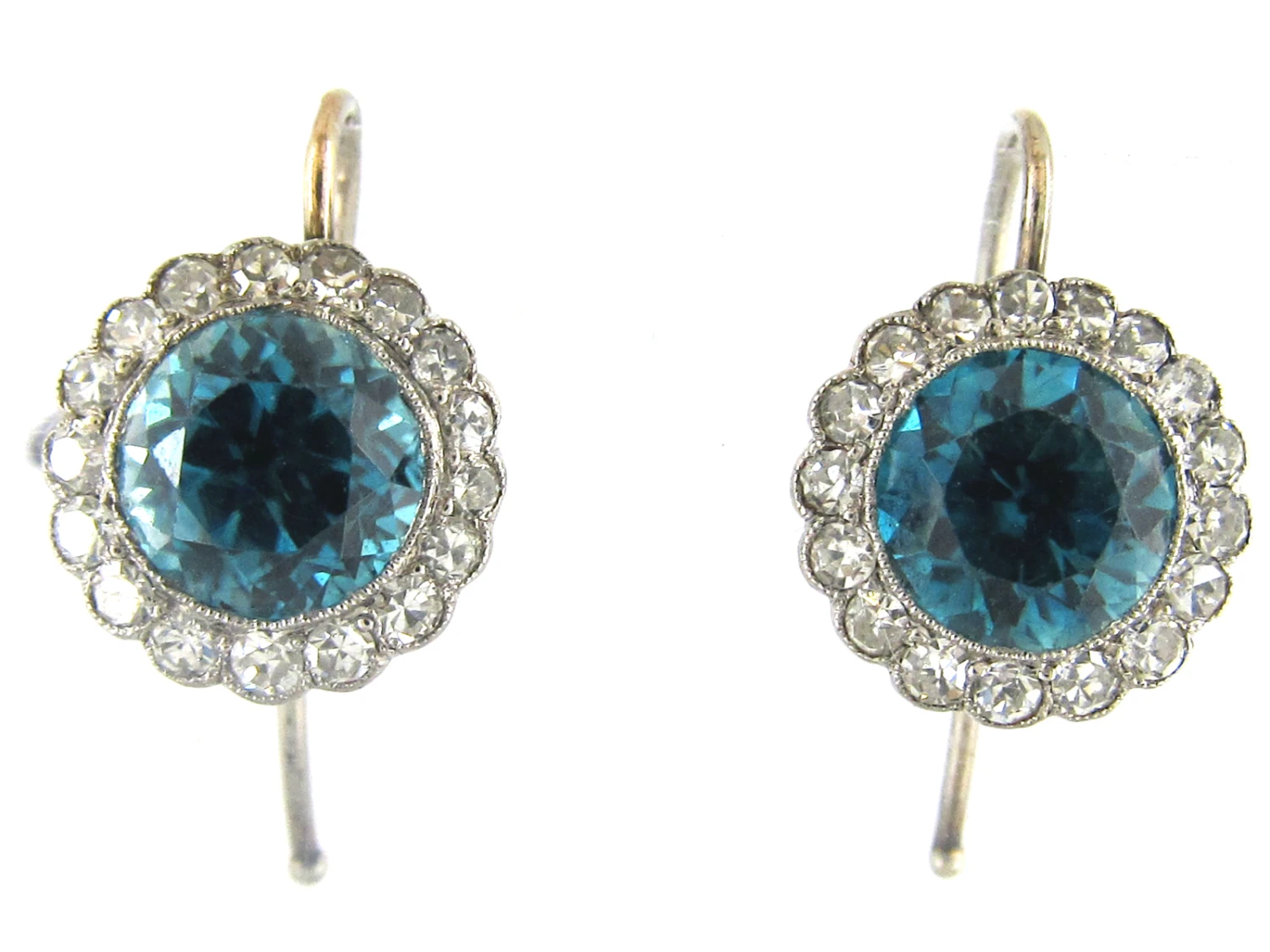 Edwardian Blue Zircon & Diamond Cluster Earrings 3 Edwardian Blue Zircon & Diamond Cluster Earrings