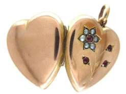 Garnet & Pearl Flower Heart Locket 12 Garnet & Pearl Flower Heart Locket -Antique Jewellery Company IMG 3503