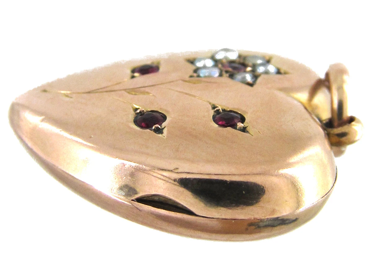 Garnet & Pearl Flower Heart Locket 9 Garnet & Pearl Flower Heart Locket - Image 7