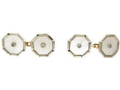9ct & 18ct Gold, Diamond & Mother Of Pearl Art Deco Cufflinks