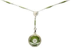 Art Deco Green Enamel & Silver Pendant On Original Chain 15 Art Deco Green Enamel & Silver Pendant On Original Chain -Antique Jewellery Company IMG 3589