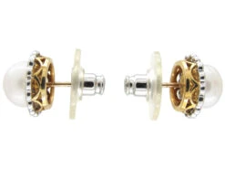 Platinum & 18ct Gold Pearl & Diamond Cluster Earrings -Antique Jewellery Company IMG 3622